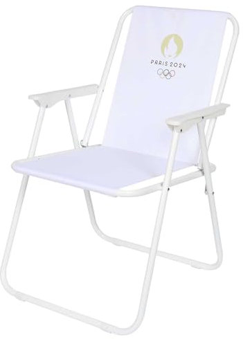 PARIS 2024, CJO9201, Chaise Camping Logo Paris 2024 Blanche, Produit Officiel sous Licence, Facile à transporter, Grand confort, 30% Polyester, 50% Métal & 20% Polypropylène, Traitement textile UV