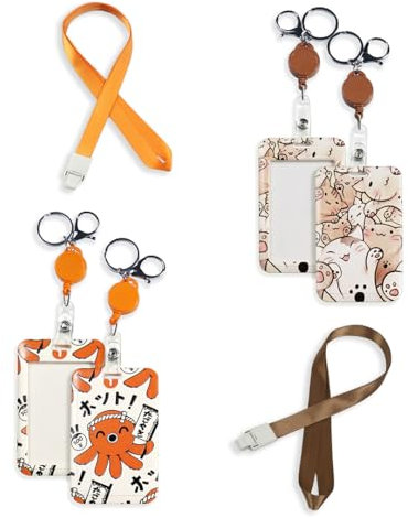 GMYG 2Pcs Anime D'Identite Porte Badges avec Cordon Retractable, Enrouleur et Porte Carte, Mousqueton Robuste et Porte-cles Cartes d'acces Passes Protector pour Bureau ecole Staff Fournitures