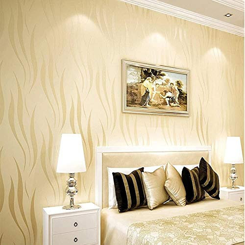 Generic Tapete, 3D Stereoskopische Tapete Gestreifte Grasblatt Dicke Beflockung Tapete/Beige/0,53 * 10M