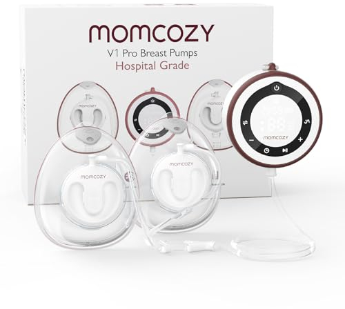 Momcozy Breast Pump V1 Pro Hands-Free, Double Electric Breast Pump Portable, Smart Touch Screen with 45 Pumping Combinations, Wearable Pump with 4 Flange Sizes