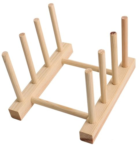 LCYPDUO Dish Rack Plate Rack Holder for Kitchen Cupboards Bamboo Wooden Chopping Board Tray Dish Rack Stand Drainers, Kitchen Cabinet Organizer for Plate/Cup/Pot Lid (1, 3 slots)