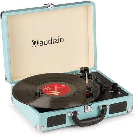 Audizio RP114BL Briefcase Vinyl Record Player with Built-In Speakers - Portable Retro Turntable for 33, 45 & 78 RPM, USB MP3 Conversion, RCA Line Out, Compact Suitcase Design, Blue Finish