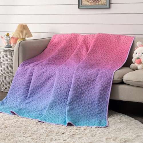 DECMAY Copriletto Singolo 150 x 200 cm, Trapunta con Cuciture Rosa Viola Motivo a Forma di Cuore, Trapuntino Revisibile Per Bambini, Ragazze, Adolescenti