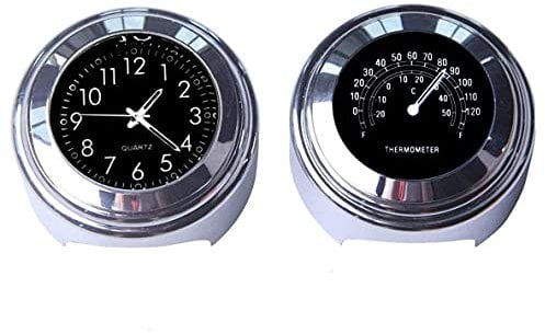 Tdyatocept 2 StüCk Motorrad Quarz Uhr und Thermometer 7/8- wasserdichte Fahrrad Lenker Uhr Aluminium Universal ZubehöR