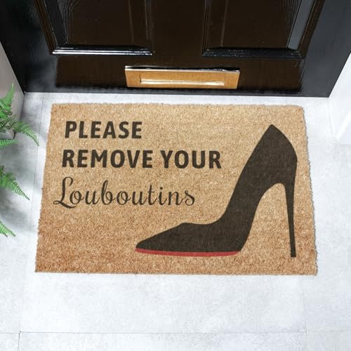Artsy Mats - Please Remove Your Louboutins Doormat - Made from Tufted Coconut Fibre - Non-Slip Natural Rubber Backed Door Mats Indoor - Heavy Duty, Decorative Outdoor Mats (60x40cm)
