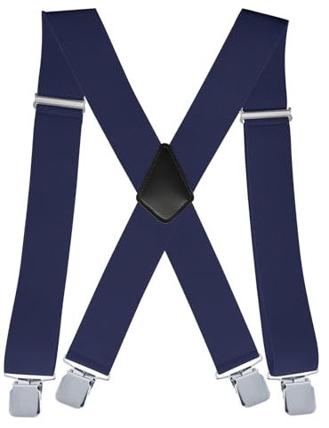 Zclro Hosenträger für Herren, 3,5 cm Hosenträger mit Sehr Starken 4 Metall Clips Hosenträger Einstellbar und Elastisch Einheitsgröße für Männer und Damen - Navy Blue