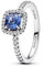 PANDORA Timeless Funkelnder Eckiger Blauer Strahlenkranz Ring aus Sterling Silber mit künstlichem Kristall, Größe: 58, 193555C01-58