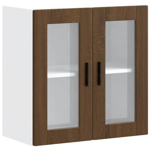 vidaXL Küchen-Hängeschrank mit Glastür Porto Braun Eichen-Optik, Wandschrank Küche, Wandschrank, Oberschrank, Küchenschrank, Hängeschrank