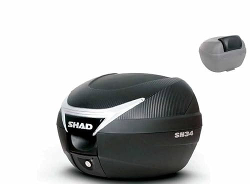 Generico Shad SH 34 Top Case Carbon Topcase 34 Liter Scooter Motorrad mit Universalplatte und Rückenlehne