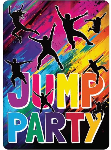 PACKLIST® 12 Einladungskarten Trampolin Party – Premium 350g Karton – Jump House & Indoor-Spielplatz Einladungen für Kindergeburtstag – Jungen & Mädchen – Plastikfrei – Let’s JUMP!