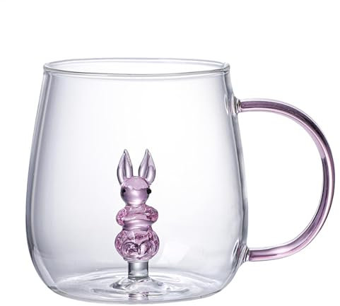 Taza de vidrio de animales, taza de café transparente de animales, vasos de vidrio de dibujos animados con asa, bonita taza de vidrio con interior de animales, vasos resistentes al calor para el