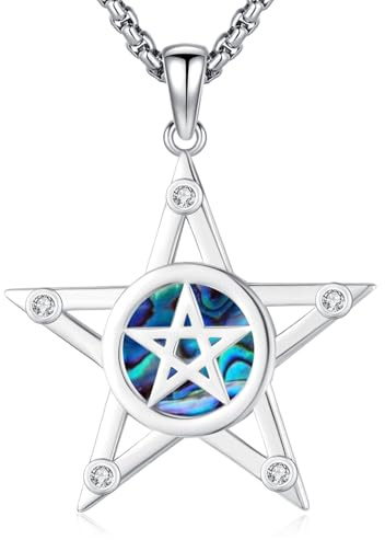 Eusense 925 Sterling Silber Pentagramm Halskette Dreifach Mond Göttin Halskette Hecate Anhänger Sonne und Mond Anhänger Schmuck Geschenke Spirituelles Amulett Wiccan Pagan Talisman für Männer Frauen