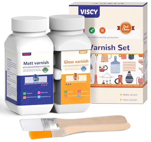 VISCY 240ml Esmalte de arcilla de secado al aire, Pintura de arcilla para cerámica de secado al aire, juego de esmalte de arcilla con 120ml de barniz mate y 120ml de barniz brillante, 2 pinceles.