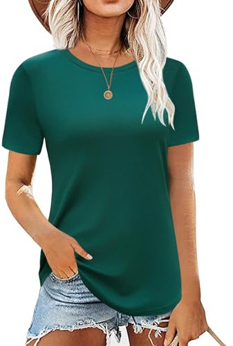 Aottori Camisetas Manga Corta Mujer Algodón Cuello Redondo T Shirt Verano Básica Blusas Top Elegante Stretchy Ligera Sólido Casual tee Shirts Verde M