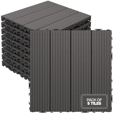 My Garden Interlocking Decking Tiles Outdoor 5 Pack – 30x30cm Wood & Plastic Weather-Resistant, Easy Install, Balcony Flooring, Patio Slabs, Composite Decking