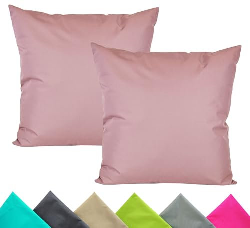 JACK 2er Set 40x40cm Outdoor Kissenhülle Kissenbezug Wasserfest Sitzkissen Lounge Kissen Garten Stuhl Lotus Effekt, Farbe:Altrosa