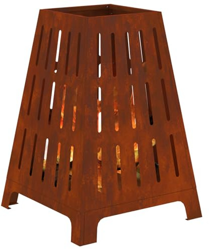 vidaXL Foyer de cheminée Marron 50 x 50 x 70 cm Acier patiné, Rassemblement en Plein air, Style loft Urbain, brasero résistant, Chauffage Portable, Ventilation pour terrasse