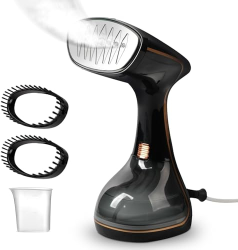 OKYUK Dampfglätter 1800W, Tragbarer Steamer für Kleidung, 320ml Wassertank, Schnellaufheizung, Dampfbügeleisen inkl. 2 Bürsten, Ideal für Reise & Zuhause, Faltenentferner gegen Bakterien (Schwarz)