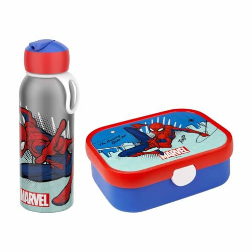 Mepal - Thermo-Lunchset Flip-Up Campus - Isolierte Edelstahl Trinkflasche für Kinder - 9 Stunden heiß & 12 Stunden kalt - Bento-Brotdose mit Einsatz & Gabel - Spiderman