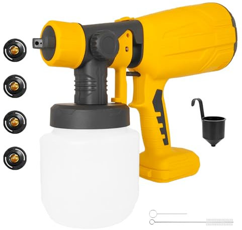 Cordless Paint Sprayer, Compatible with Dewalt 18V 20V Battery HVLP Paint Sprayer with 4 Nozzles (1.0/1.5/1.8/2.5 mm) 3 Patterns,Handheld Paint Gun for Walls, Ceilings, Fence, Wood(No Battery)
