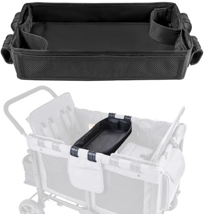 SHINETEC Doppelseitiges Kinderwagen-Tablett für Camper-Wagen – Kinder-Snack- und Aktivitätstisch mit Getränkehaltern und Netztaschen, Reise-Spielfläche für Mahlzeiten, Zeichnen, Spielzeug (L)