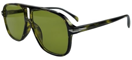 ASYHV Oversized Retro Quadratisch Sonnenbrille Damen Herren Vintage Doppelbrücke 70er Jahre Unisex Sonnenbrille UV Schutz (Leopard/grün)