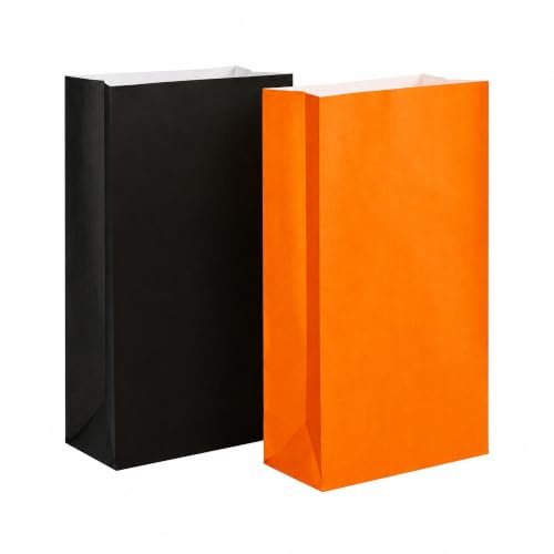 Thepaperbagstore 50 Halloween Paper Party Bags - 14x24.5x7cm - - Colourful Paper Gift Bags for Kids Halloween Party's and Sweets (25 Orange /25 Black)