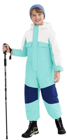 Haloumoning Einteiliger Schneeanzug für Jungen, mit Kapuze, wasserdicht, isoliert, Skianzug, Overall, 5–14 Jahre