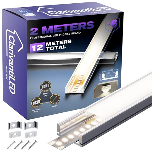 LED Profil 2m×6pc U-Form Aluminium mit Milchig Weißer Abdeckung Kanal Diffusor Alu Profil LED leisten Schienen kanalleiste Aluprofil Streifen Profile lichtkanal led strip aluschiene unterputzprofil