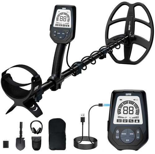 SUNPOW Metal Detector Professionale Ricaricabile per Adulti – 6 Tipi di Metallo, Bobina Impermeabile IP68, Display LCD, 5 Modalità di Ricerca per Spiaggia/Fiume/Outdoor | OT-MD16