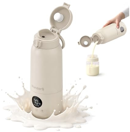 Calienta Biberones Portátil de WanderS – 500ML Calentador de Biberones para Viaje - Control de Temperatura, Esterilización, Acero Inoxidable 316L, Carga USB-C, Impermeable IPX6 y Bloqueo de Seguridad