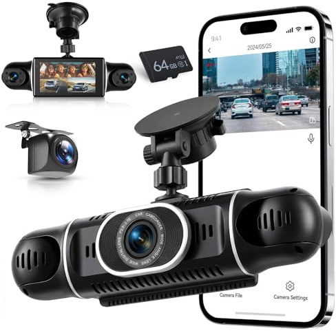 VECHTEL 1080P 2K Dashcam Auto Vorne Hinten mit WiFi,4*Dash Cam Auto Kamera mit 3-Zoll IPS Bildschirm,24H Parküberwachung,Nachtsicht,G Sensor,360-Grad-Schutz,mit 64 GB