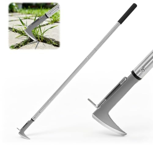 Fouvin Rascador de malas hierbas, cortador de malas hierbas con mango, longitud 138 cm, rascador de juntas con mango largo, cortador de malas hierbas con borde dentado, para eliminar musgo y malas