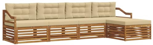 vidaXL Outdoor-Sofagarnitur mit Kissen 5 pcs Natur und Beige, Gartenlounge, Moderne Outdoor-Sofa, gemütliche Sitzgruppe, langlebige Terrasse für entspannte Stunden