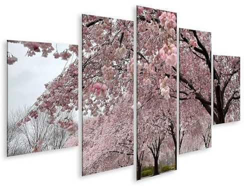 islandburner Bild auf Leinwand Zauberhafte Kirschblüten Wandbild Wohnzimmer Für Naturliebhaber - 5-teilig