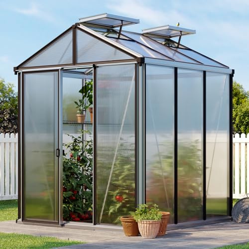 GFP Gewächshaus Compact 3 Aluminium-Rahmen 199 x 199 cm - 16 mm Polycarbonat Platten - Farbe Aluminium-Natur