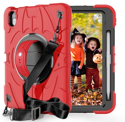 Generic Custodia compatibile con iPad 10th Gen 11.9 pollici (colore: ROSSO) tracolla da mano cavalletto posteriore rigida custodia in silicone