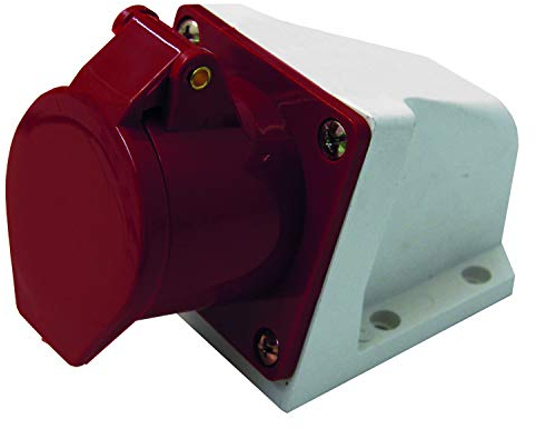 Electraline 80871, Prise Industrielle Murale inclinée, 16A, 3P + N + T, 380V, IP44 Rouge