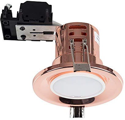 MiniSun | Modern Fire Rated Polished Copper Effect GU10 Recessed Ceiling Downlight/Spotlight | Ceiling Spots, Home Décor Essential | Includes a 5W LED Bulb [6500K Cool White] | Mains Wired