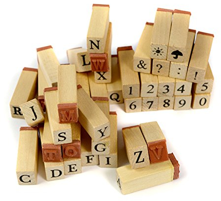 42-teiliges Frau Wundervoll Stempelset - Alphabet, Zahlen, Sonderzeichen & Symbole / Motivstempel Textstempel Gummi Holz Gummistempel Stempel Gastgeschenk Stempel Hochzeit Ministempel Dekostempel Stempel Buchstaben