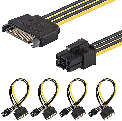 J&D SATA 15 Pin a 6 Pin PCI Espresso (PCIe) Video Grafica Carta Potenza Cavo Adattatore - 20cm, 4 Confezioni