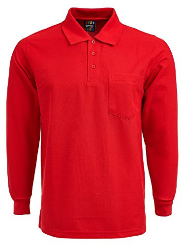 Maan Store Men Long Sleeve Polo Shirt with Front Pocket Sports Work Leisure, Medium, Red