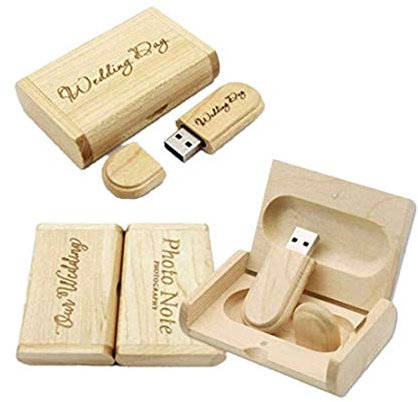 Customize Personalised Laser Engraved Solid Wooden USB Flash Drive USB Box Wedding Photo Memory Storage Disk,Wedding ceremony,Company customization,Personal gift (16G, maple)