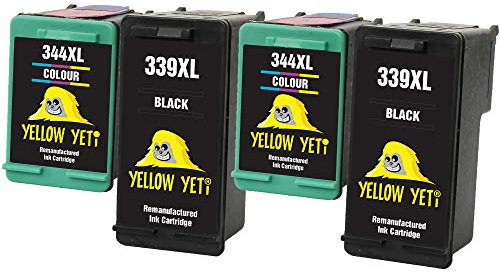 YELLOW YETI Ersatz für HP 339 344 Druckerpatronen (2 Schwarz, 2 Farbe) kompatibel für HP DeskJet 5740 5745 5940 6540 6620 6840 6980 9800 Photosmart 2570 2573 2575 2605 2610 2710 8050 8150 8450 8750