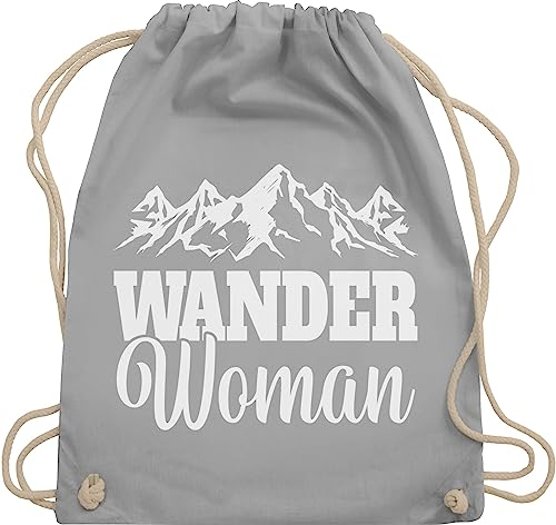 Shirtracer Turnbeutel Rucksack - Wander Woman - Unisize - Hellgrau - turnen tasche beutel mit kordelzug beuteltasche turnbeutel. baumwolle uni kordel kinder stoff einfarbig baumwoll