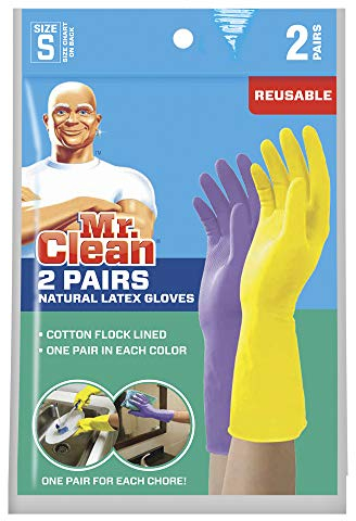 Mr. Clean Small Reusable Latex Gloves, 2 Color, 2 Pairs