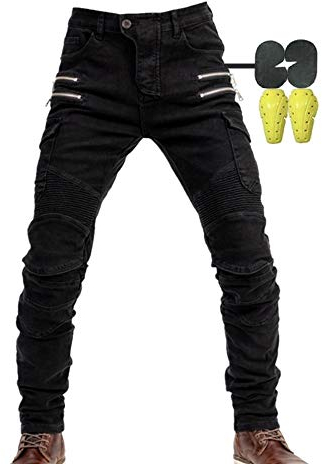 Hombres Motociclismo para Pantalones De Carreras De Motocross con Pantalones Anti Caída Jeans de Moto con Protector (FR/ES, Letras, XL, Regular, Regular, Negro)