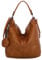 OBC Damen Tasche Shopper Hobo-Bag Schultertasche Umhängetasche Handtasche Damentasche Reisetasche Beuteltasche Leder Optik (Cognac 47x33x17 cm)
