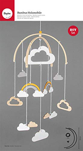 Rayher Bras pour mobile de bébé, bambou, set de 6 pces, 25cm, 2 arcs-4 bras-9 suspensions, chambre de bébé, décoration, arts créatifs, sans suspensions-63071000, Bois