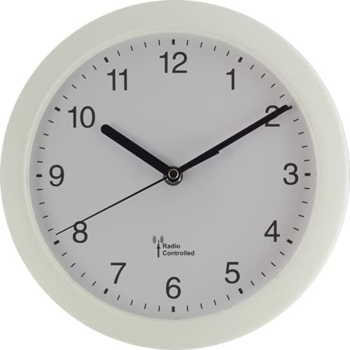 Eurotime Funkwanduhr, 25 cm, Kunststoffgehäuse Weiss, automatische Zeitein- und Zeitumstellung von Sommer- und Winterzeit, klares Zifferblatt, Wanduhr für Küche und Wohnbereich, weiß, 53850-00